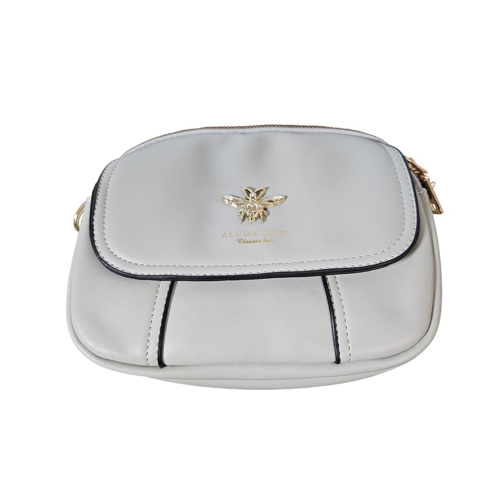 Aluda Piju Crossbody Bag Womens Small Sage NEW Gold Bee Double Zip Purse